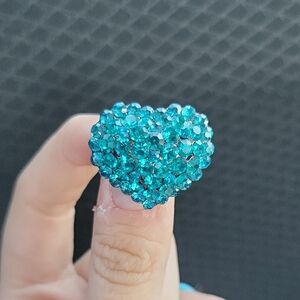 Elegant Blue Crystal Metal Heart Brooch